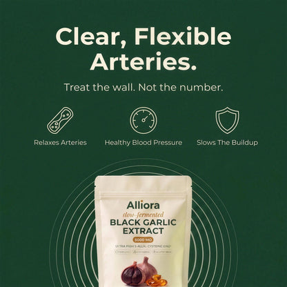 ALLIORA FERMENTED BLACK GARLIC — SUPPORTS CLEAR, FLEXIBLE ARTERIES FROM THE INSIDE OUT