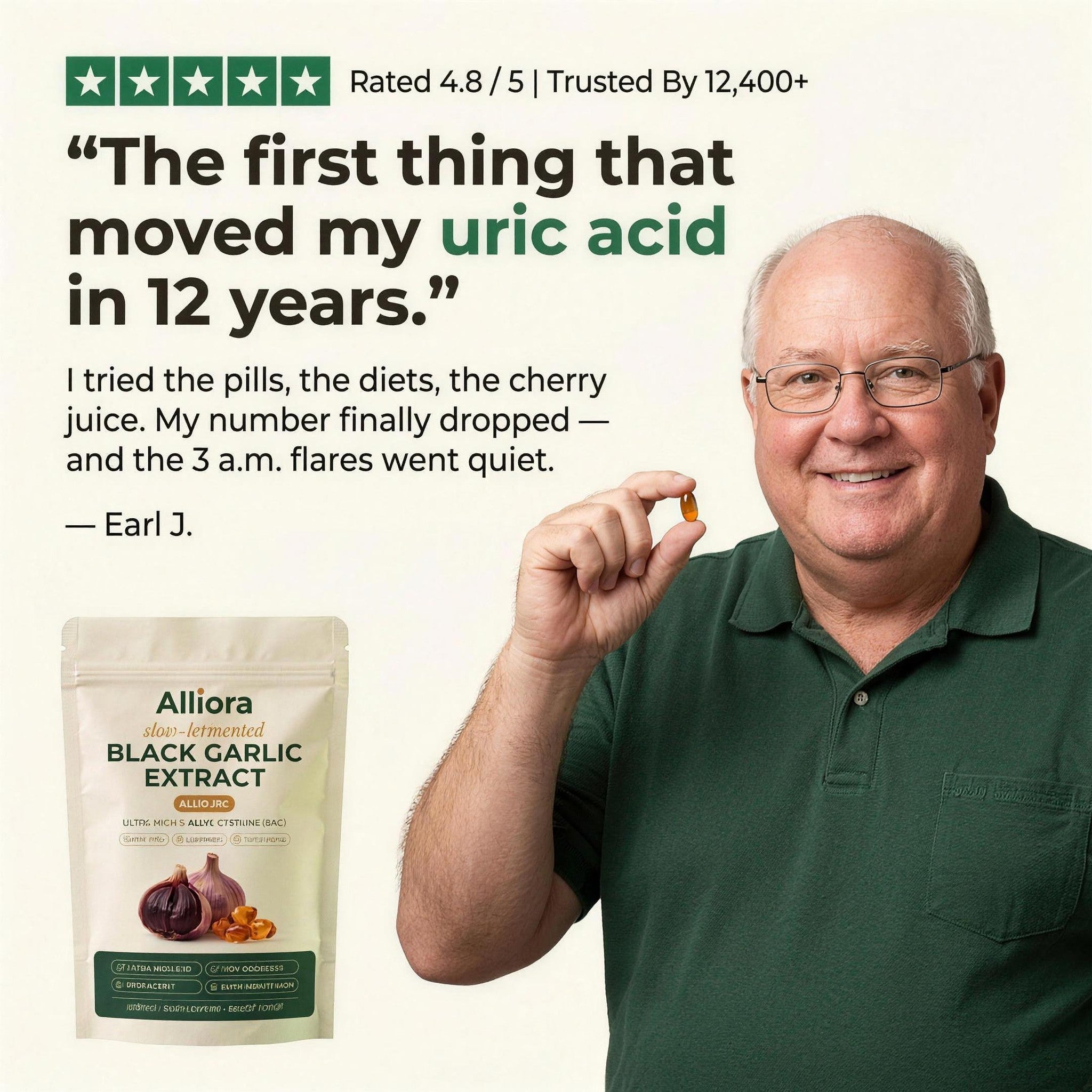 ALLIORA FERMENTED BLACK GARLIC — FLUSHES URIC ACID BUILDUP AT THE SOURCE
