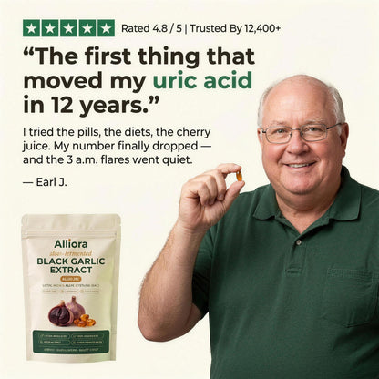 ALLIORA FERMENTED BLACK GARLIC — FLUSHES URIC ACID BUILDUP AT THE SOURCE