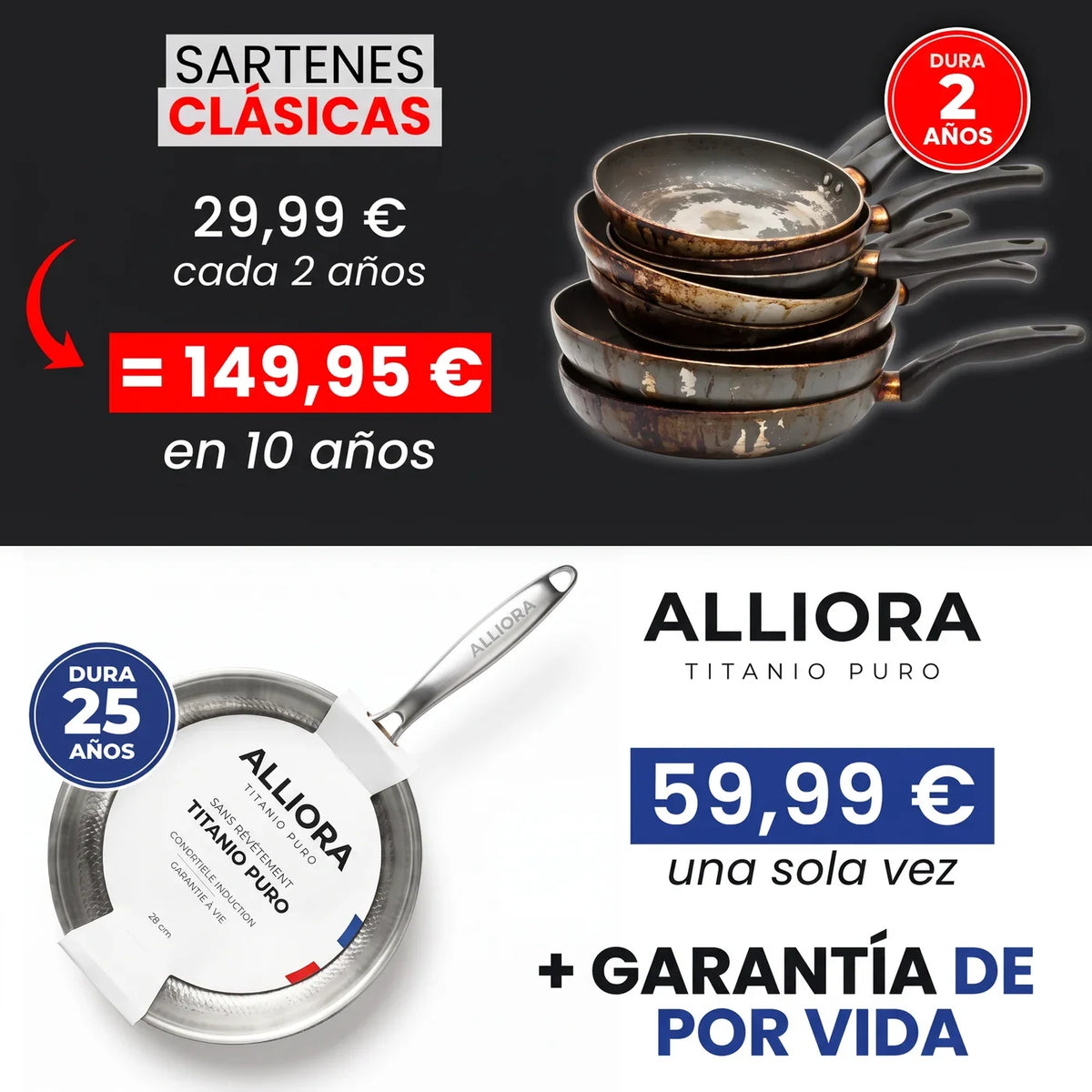 Sartén 100 % titanio puro para una cocina sin tóxicos