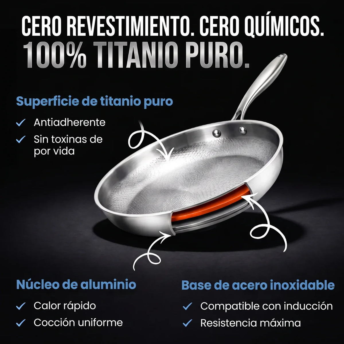 Sartén 100 % titanio puro para una cocina sin tóxicos