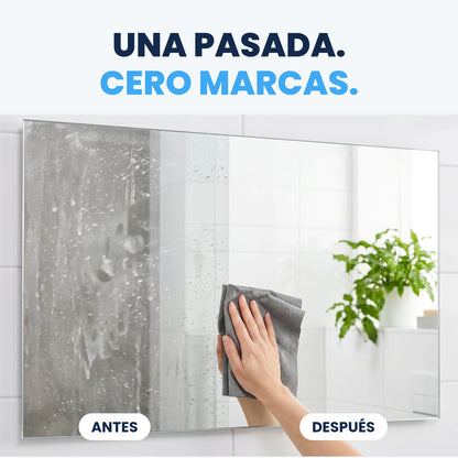 Antes y después en un espejo: una pasada, cero marcas