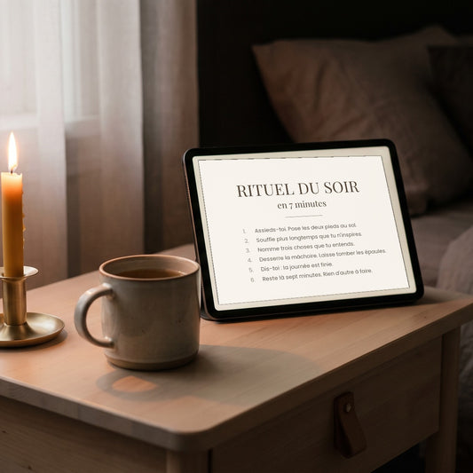 Rituel du soir en 7 minutes affiché sur une tablette, le soir
