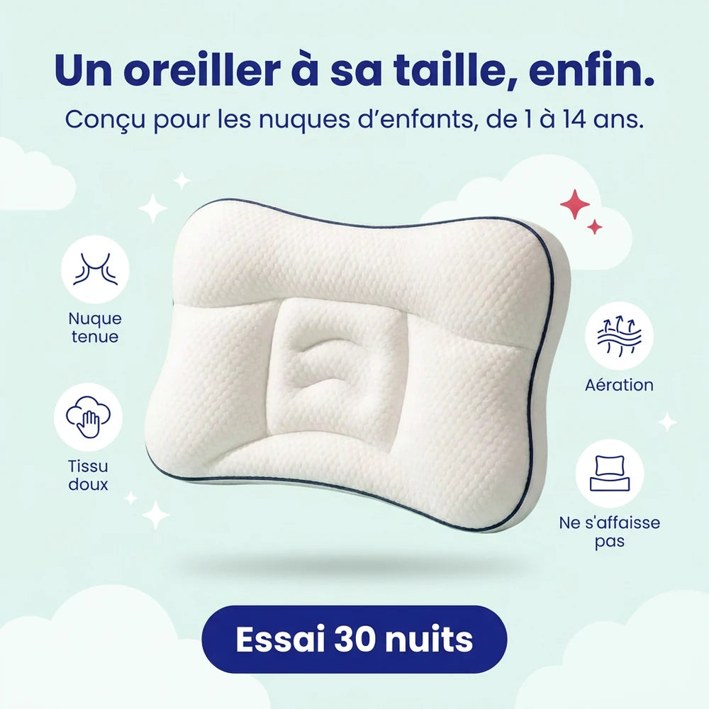 Oreiller ergonomique enfant Tout Malin, trois hauteurs de 1 à 14 ans